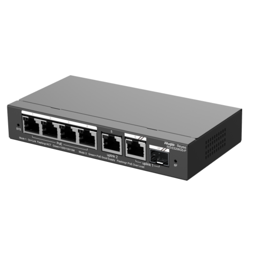 RG-ES206GS-P, 6-Port Gigabit Smart Cloud Managed PoE Switch