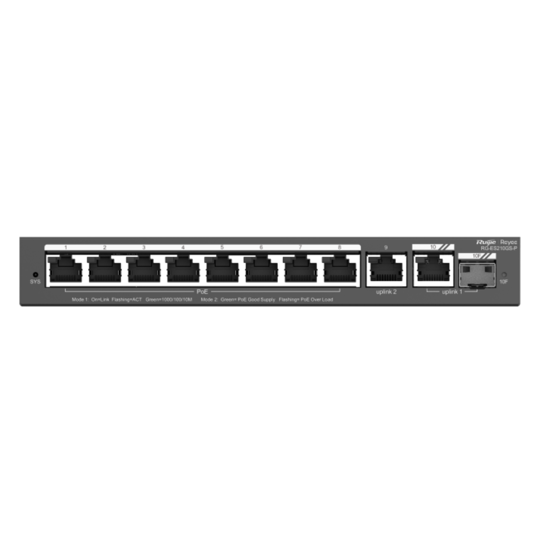 RG-ES210GS-P, 10-Port Gigabit Smart Cloud Managed PoE Switch